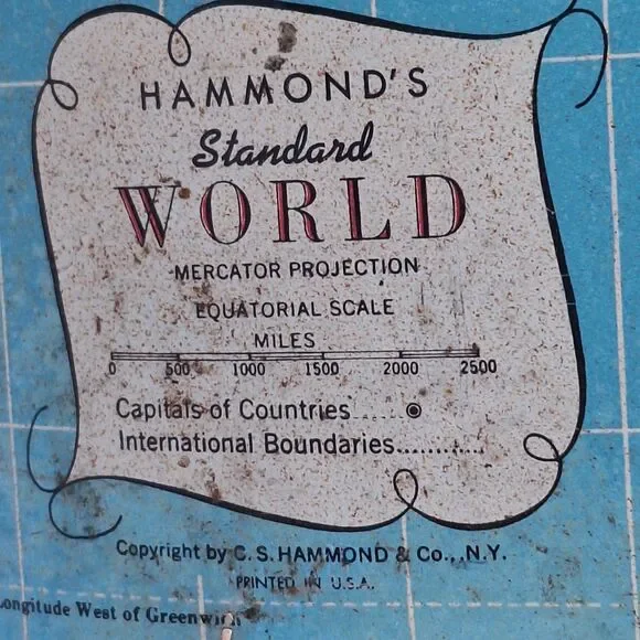 Vintage Hammond's World Map Waste Basket Garbage Can Tin Litho Trash Can 50s 60s - Picture 2 of 14